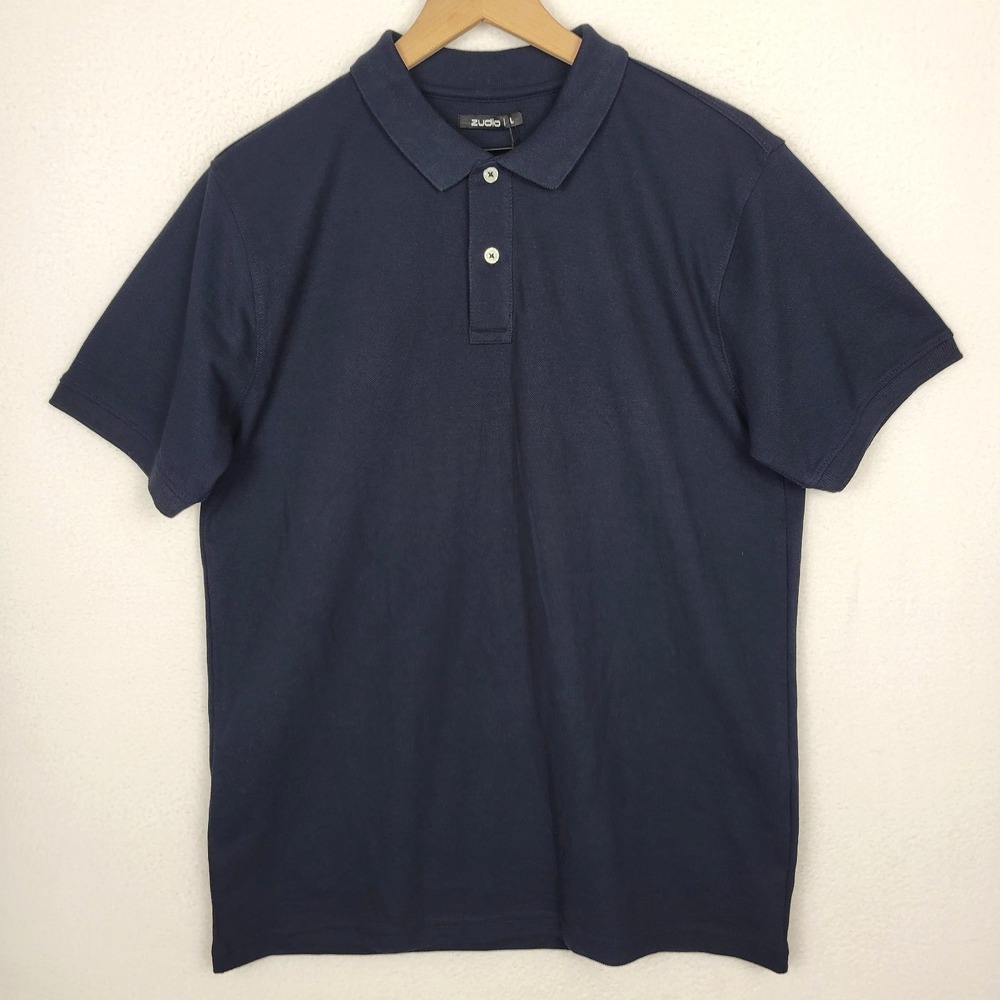 NWT Zudio Men's Polo Shirt Navy Blue Short Sleeve Size L Minimalist Classic